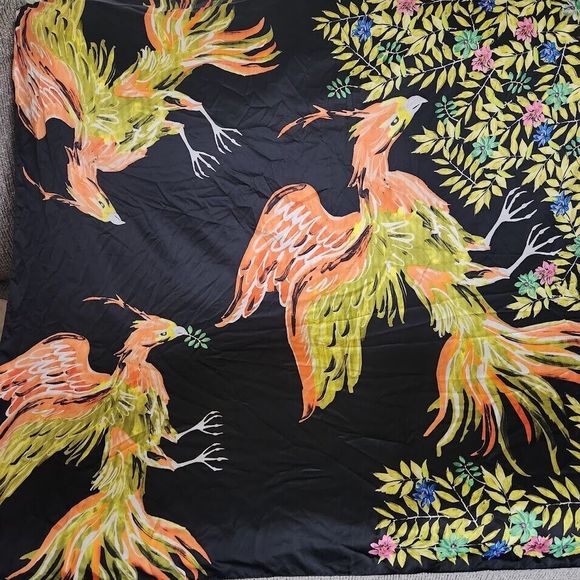 Bimba Y Lola Scarf Women's Black Floral Phoenix Bird Nature Multicolor SilK? - Picture 2 of 4